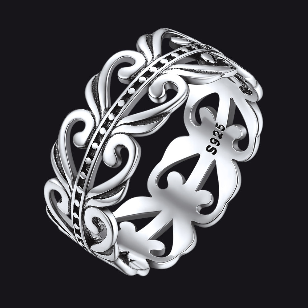Sterling Silver Celtic Knot Filigree Vine Leaf Ring for