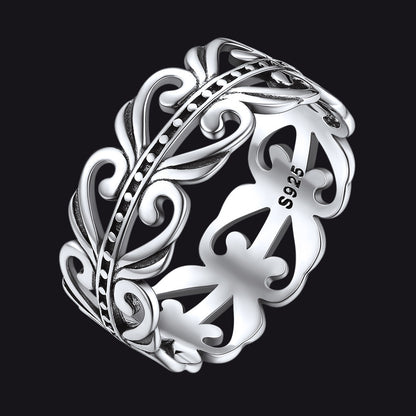 Sterling Silver Celtic Knot Filigree Vine Leaf Ring for