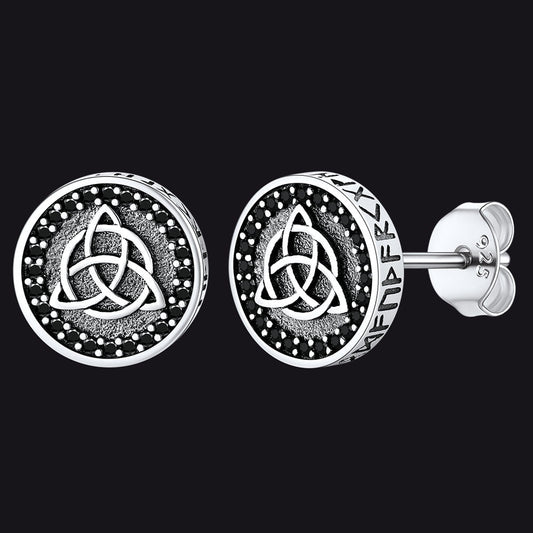 Sterling Silver Celtic Triquetra Stud Earrings With Runes