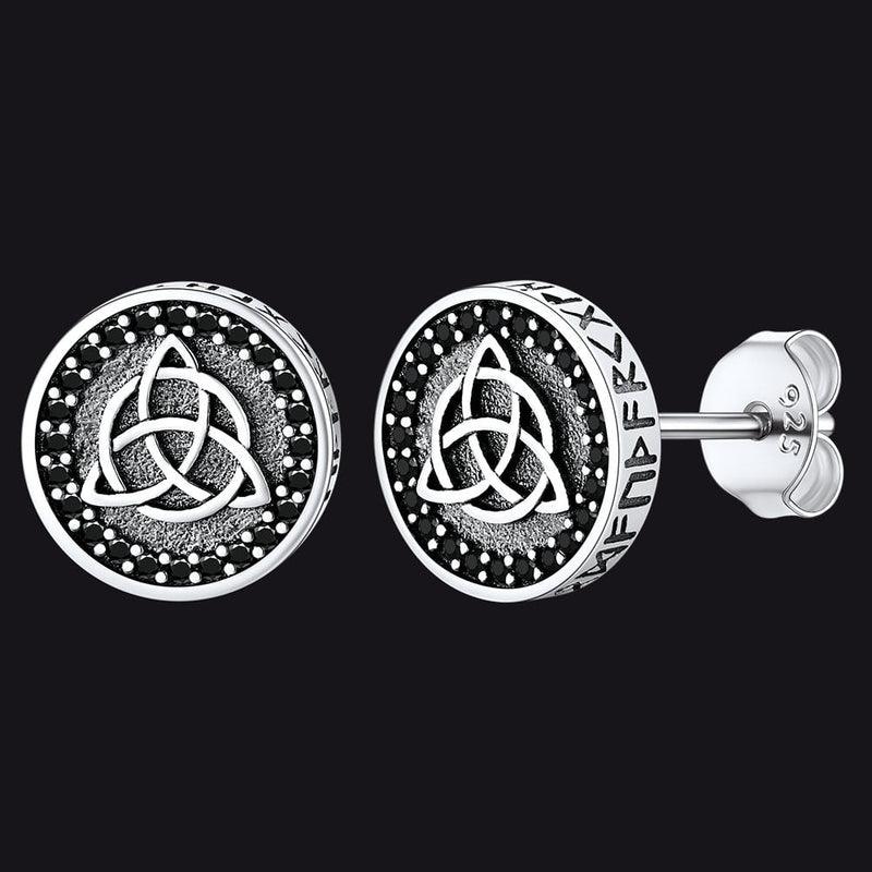 Sterling Silver Celtic Triquetra Stud Earrings With Runes