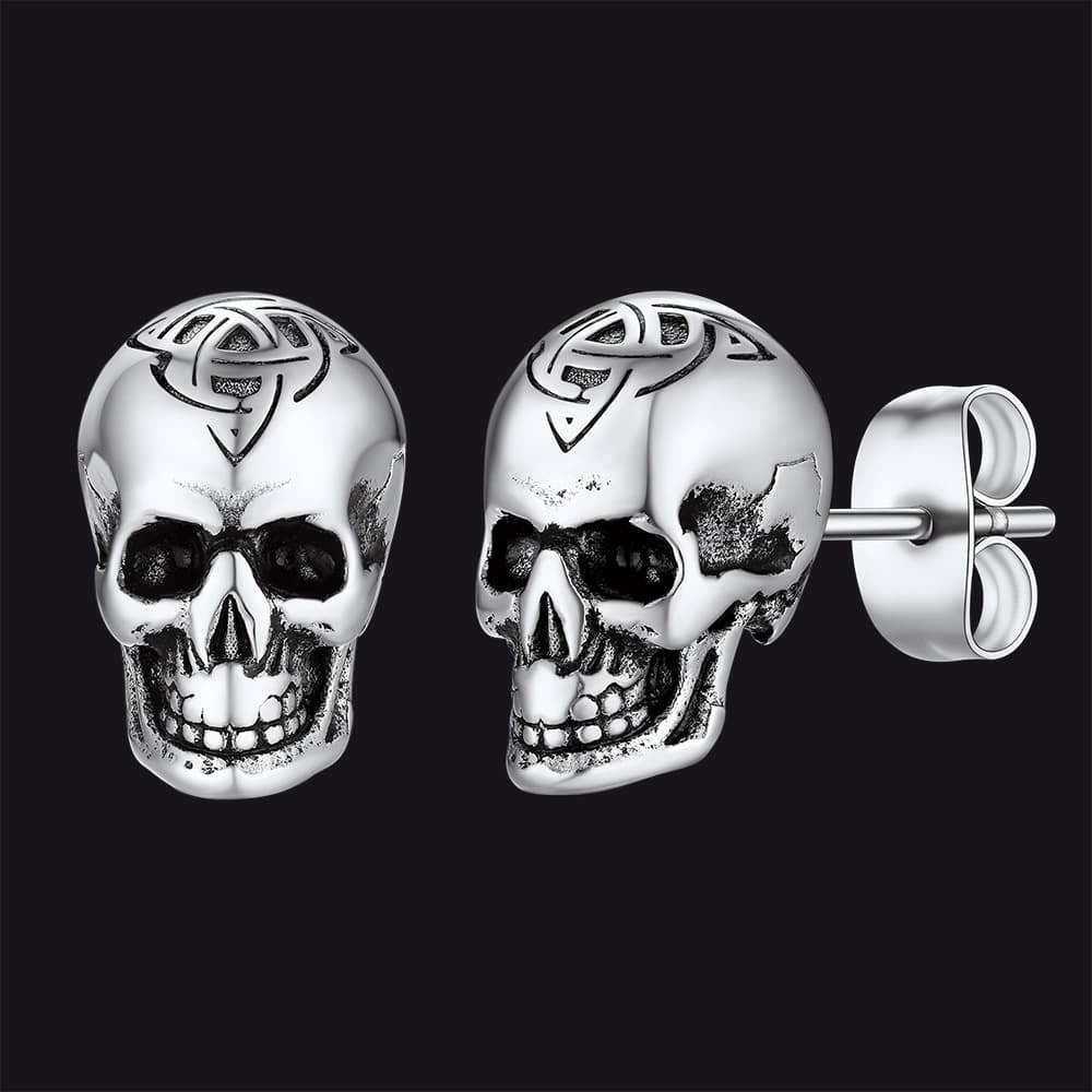 Celtic Triquetra Skull Stud Earrings for