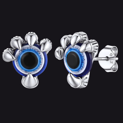 Sterling Silver Dragon Claw Evil Eye Stud Earrings for