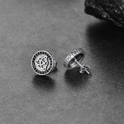 Sterling Silver Celtic Triquetra Stud Earrings With Runes