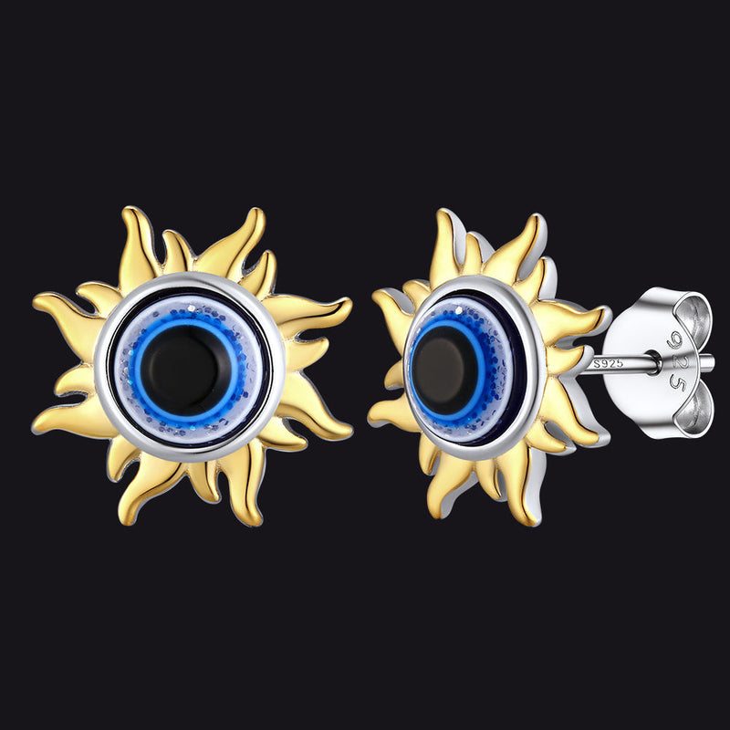 Evil Eye Sun Stud Earrings for in Sterling Silver