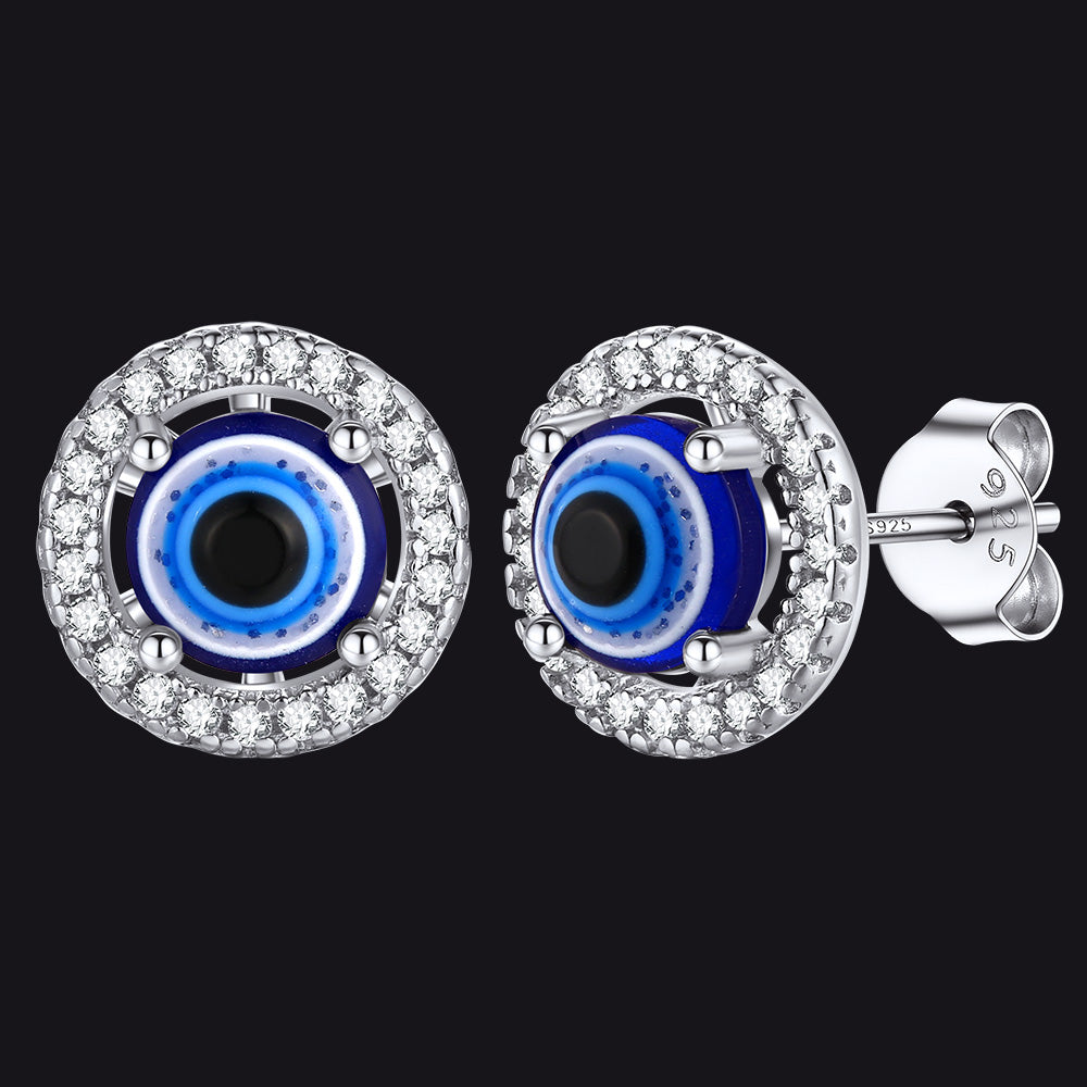 Sterling Silver Evil Eye Halo Stud Earrings