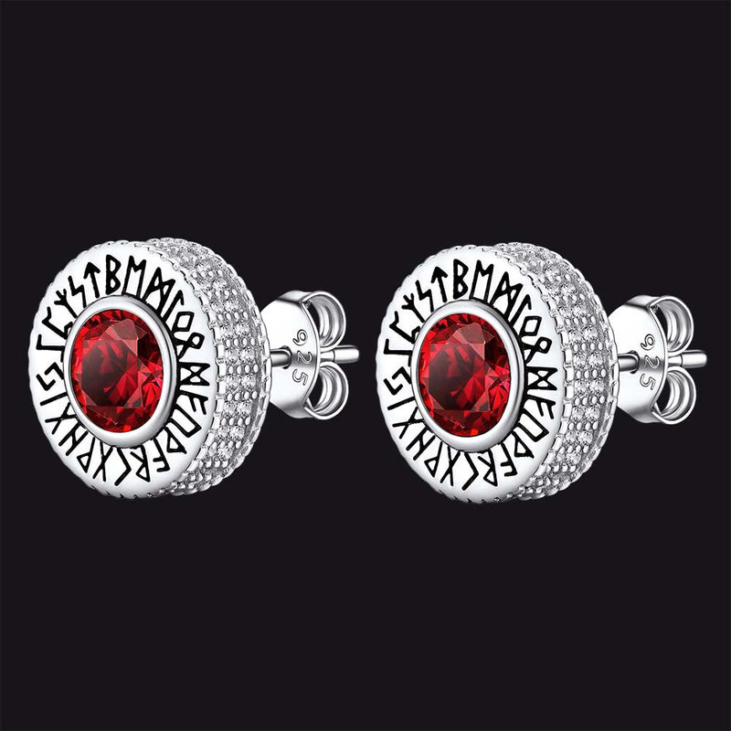 Sterling Silver Viking Runes Gemstone Stud Earrings for