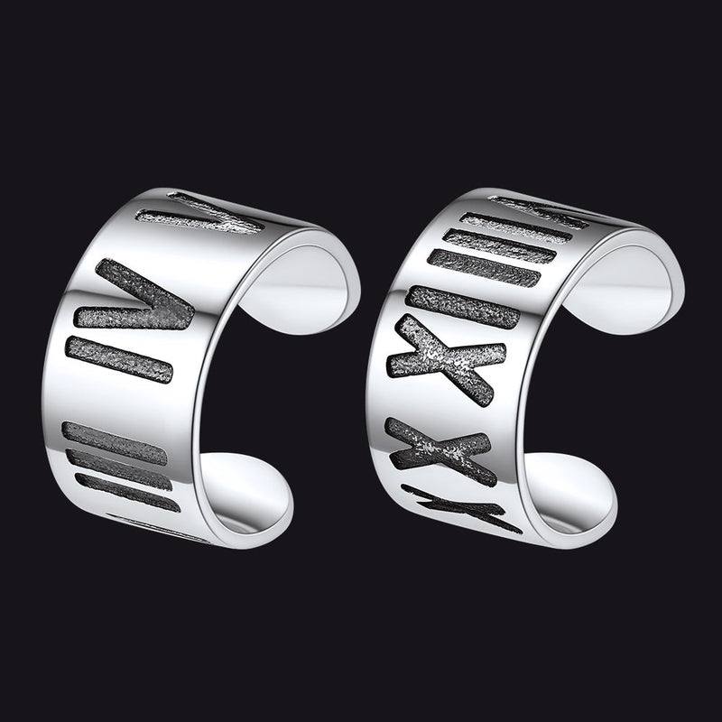 Sterling Silver Roman Numerals Non Pierced Ear Cuff Earrings Clip for