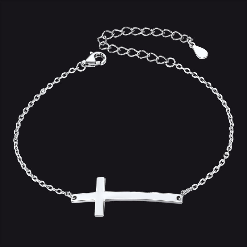 Sterling Silver Sideways Cross Bracelet for /