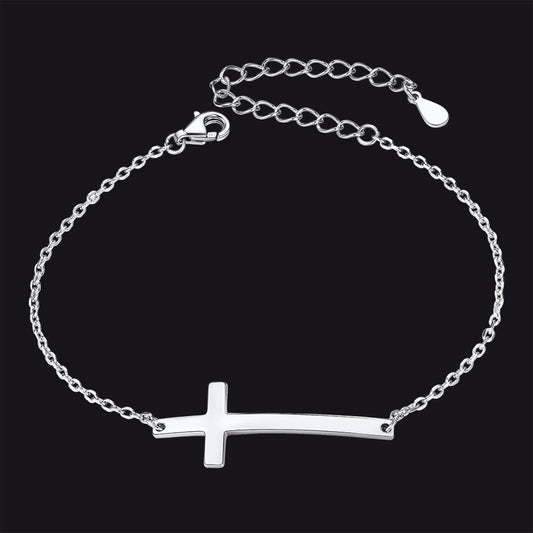 Sterling Silver Sideways Cross Bracelet for /