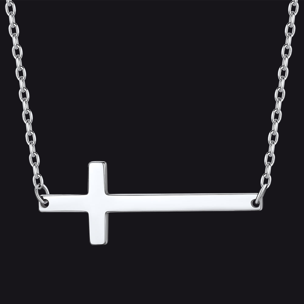 Sterling Silver Sideways Cross Necklace for /