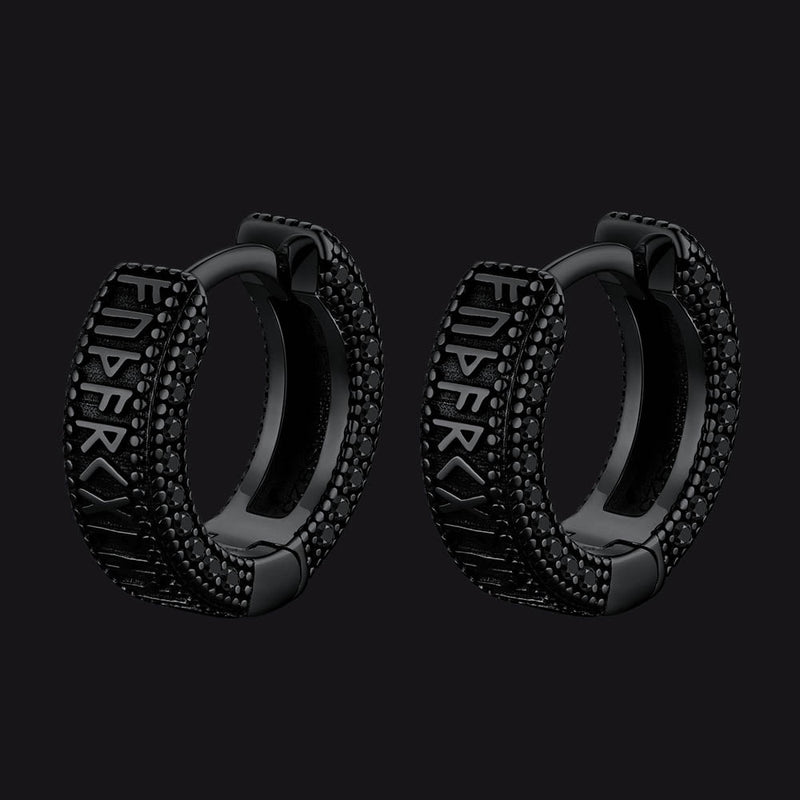 Norse Viking Runes Huggie Hoop Earrings in Sterling Silver