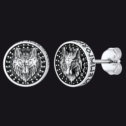 Sterling Silver Viking Wolf Head Stud Earrings for