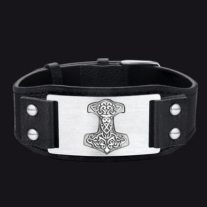 Viking Thor's Hammer Cuff Bracelet Leather Wristband for Son