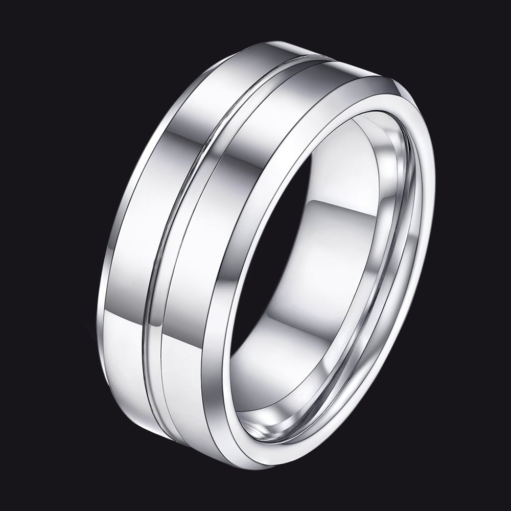 Grooved Tungsten Carbide Wedding Band Ring for 8mm