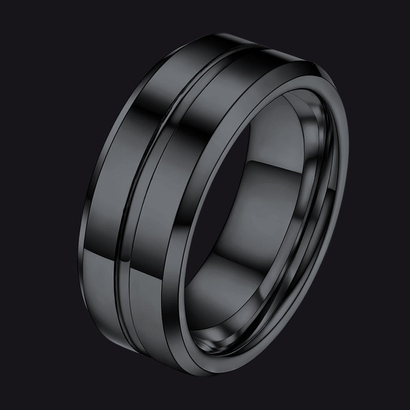 Grooved Tungsten Carbide Wedding Band Ring for 8mm