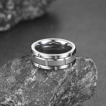 Tungsten Carbide Wedding Band Ring Brick Pattern Groove Ring for 8mm