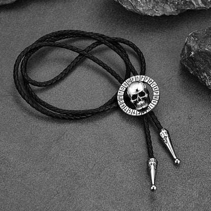 Gothic Skull Bolo Tie With Viking Rune for