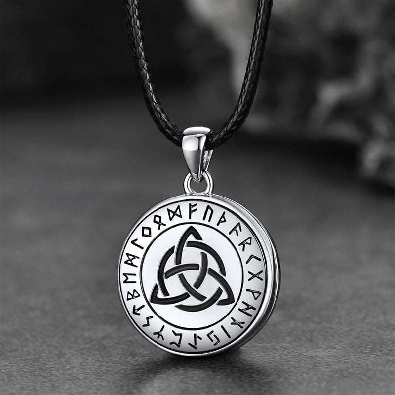 Custom Celtic Knot Photo Locket Necklace With Leather Chain for