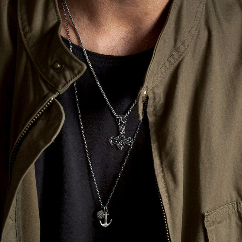 Viking Raven Thor's Hammer Mjolnir Necklace Pendant for
