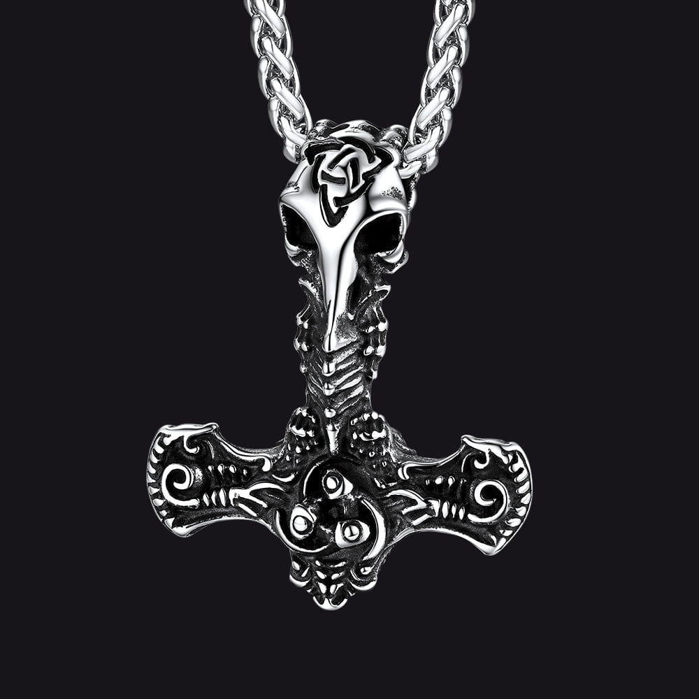 Viking Raven Thor's Hammer Mjolnir Necklace Pendant for