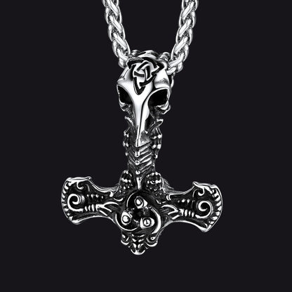 Viking Raven Thor's Hammer Mjolnir Necklace Pendant for