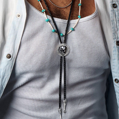 Gothic Skull Bolo Tie With Viking Rune for