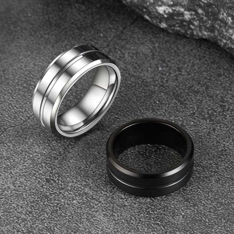 Grooved Tungsten Carbide Wedding Band Ring for 8mm