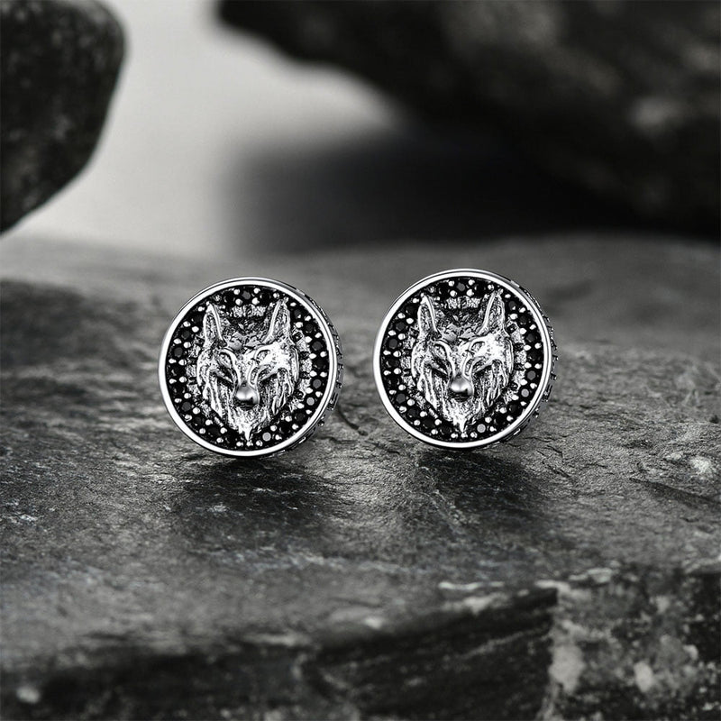 Sterling Silver Viking Wolf Head Stud Earrings for