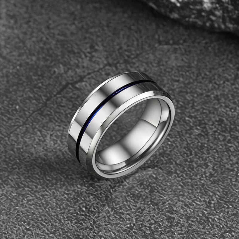 Silver Grooved Tungsten Carbide Wedding Band Ring for 8mm