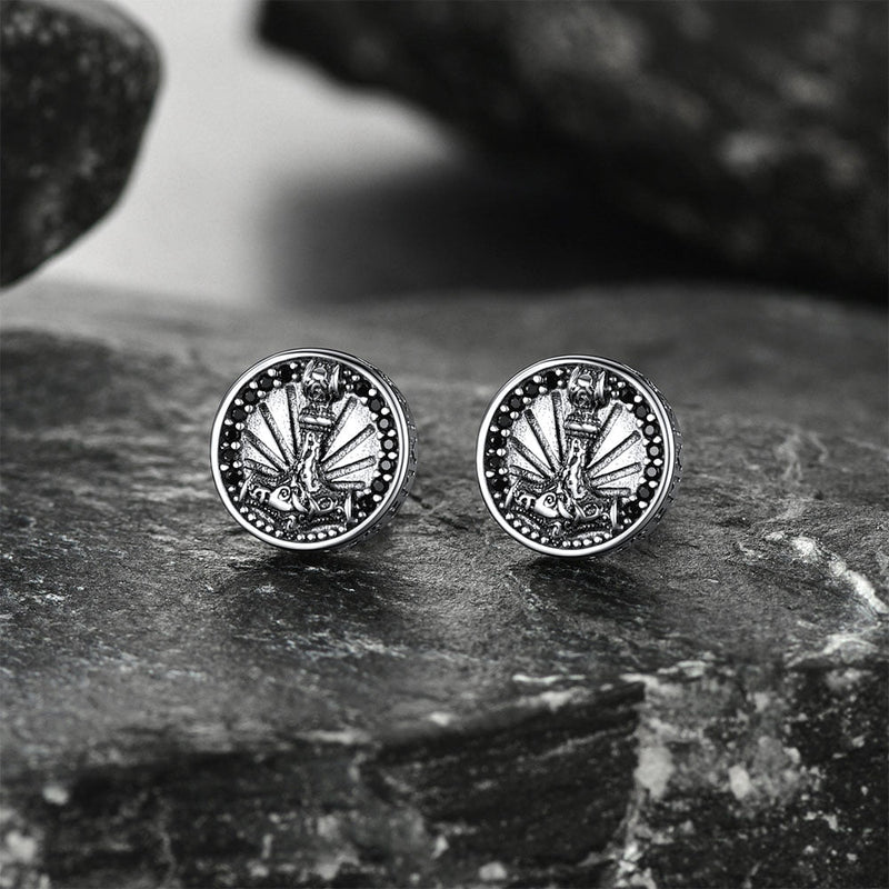 Viking Thor's Hammer Stud Earrings With Runes in Sterling Silver