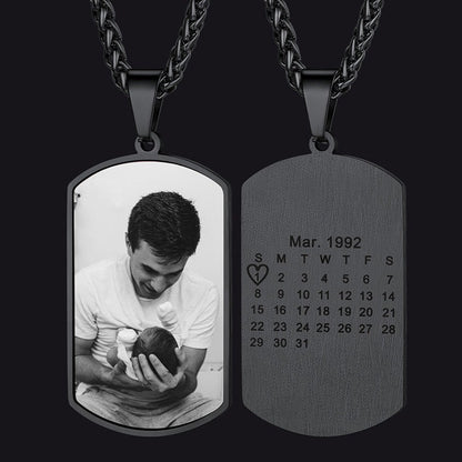 Customized Picture Dog Tag Necklace With Calendar Memorial Gift for