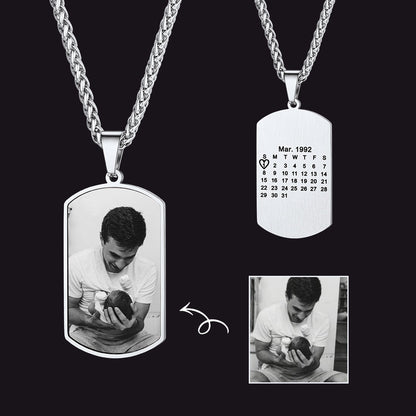 Customized Picture Dog Tag Necklace With Calendar Memorial Gift for