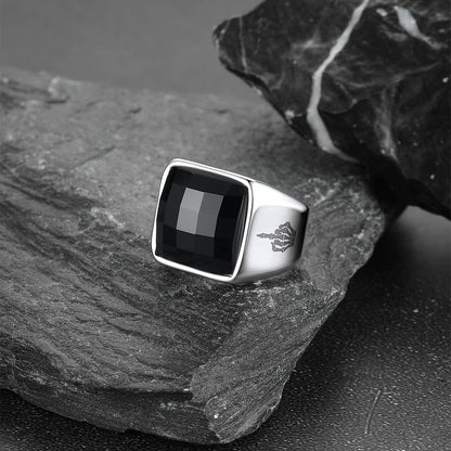 Engraved Black Onyx Signet Ring for Stainless Steel
