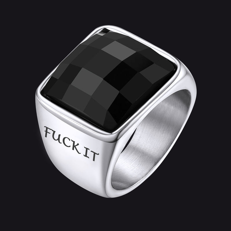 Engraved Black Onyx Signet Ring for Stainless Steel