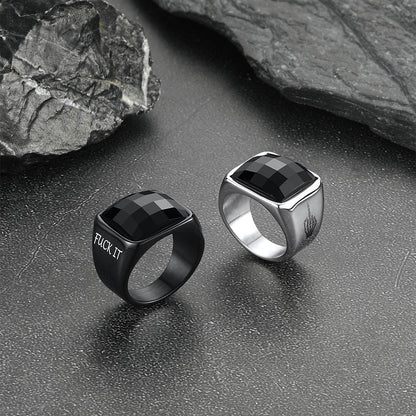 Engraved Black Onyx Signet Ring for Stainless Steel