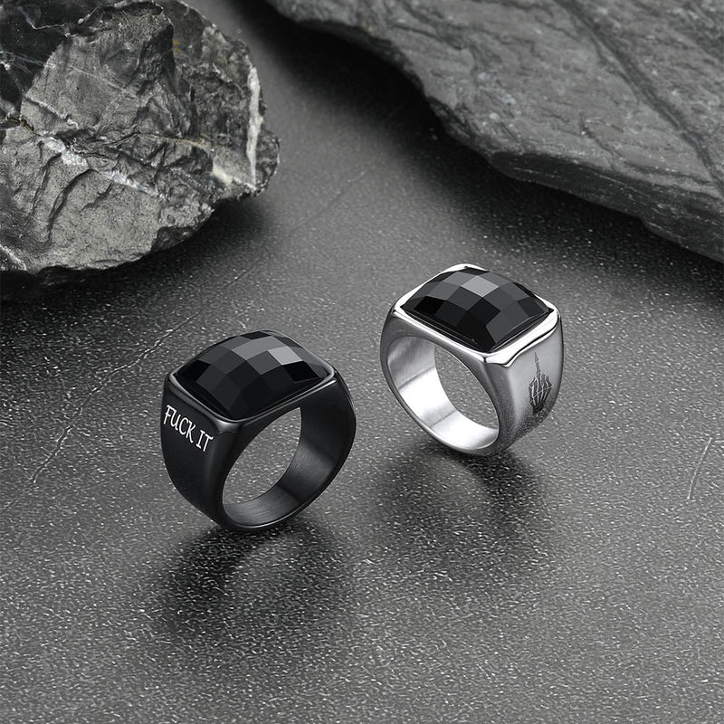 Engraved Black Onyx Signet Ring for Stainless Steel