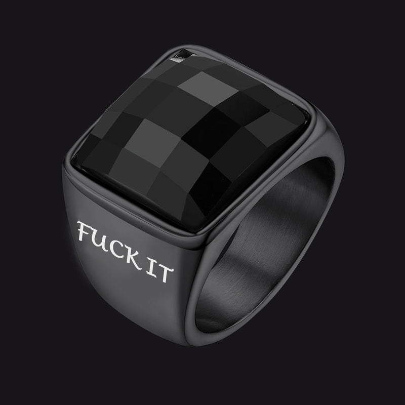 Engraved Black Onyx Signet Ring for Stainless Steel