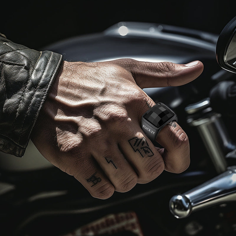 Engraved Black Onyx Signet Ring for Stainless Steel