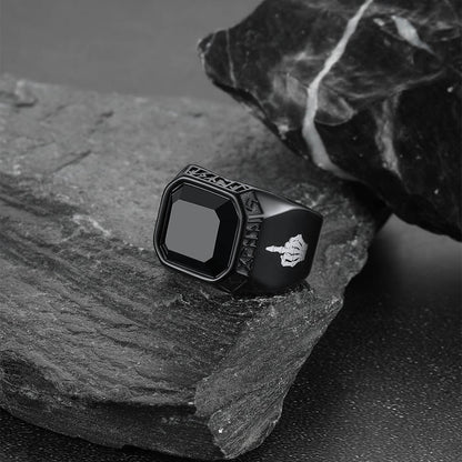 F*ck It Black Onyx Ring With Viking Runes for