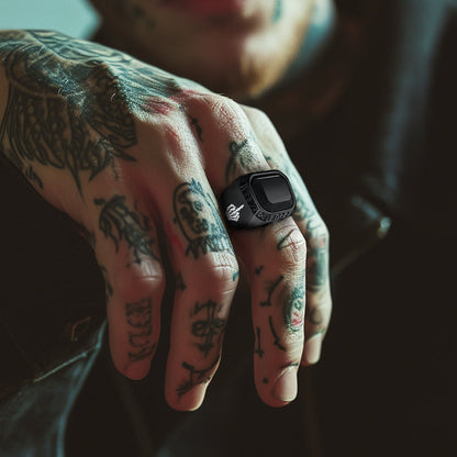 F*ck It Black Onyx Ring With Viking Runes for