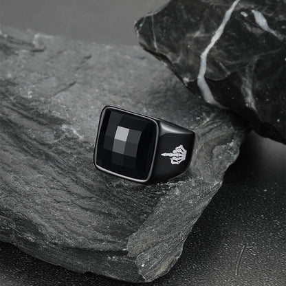 Engraved Black Onyx Signet Ring for Stainless Steel