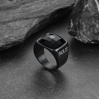 Engraved Black Onyx Signet Ring for Stainless Steel