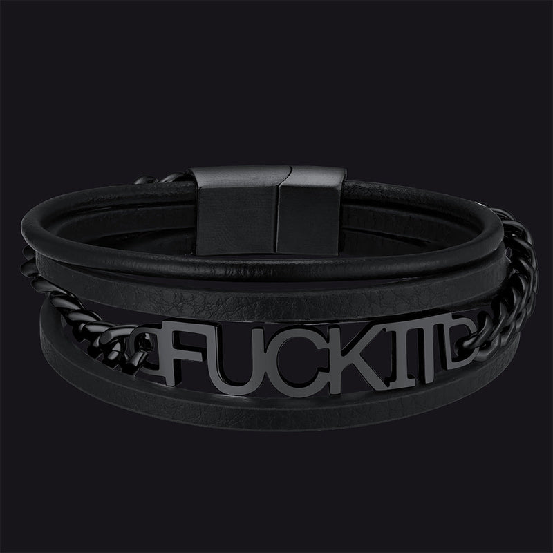 F*ck It Steel Chain Leather Bracelet for