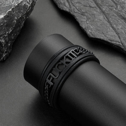 F*ck It Steel Chain Leather Bracelet for