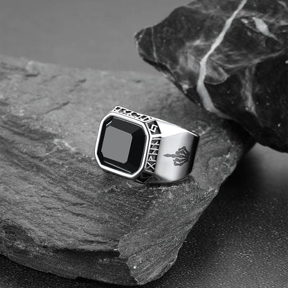 F*ck It Black Onyx Ring With Viking Runes for