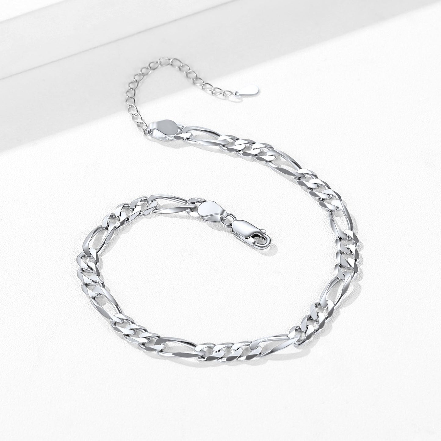 Sterling Silver Figaro Chain Link Ankle Bracelet for