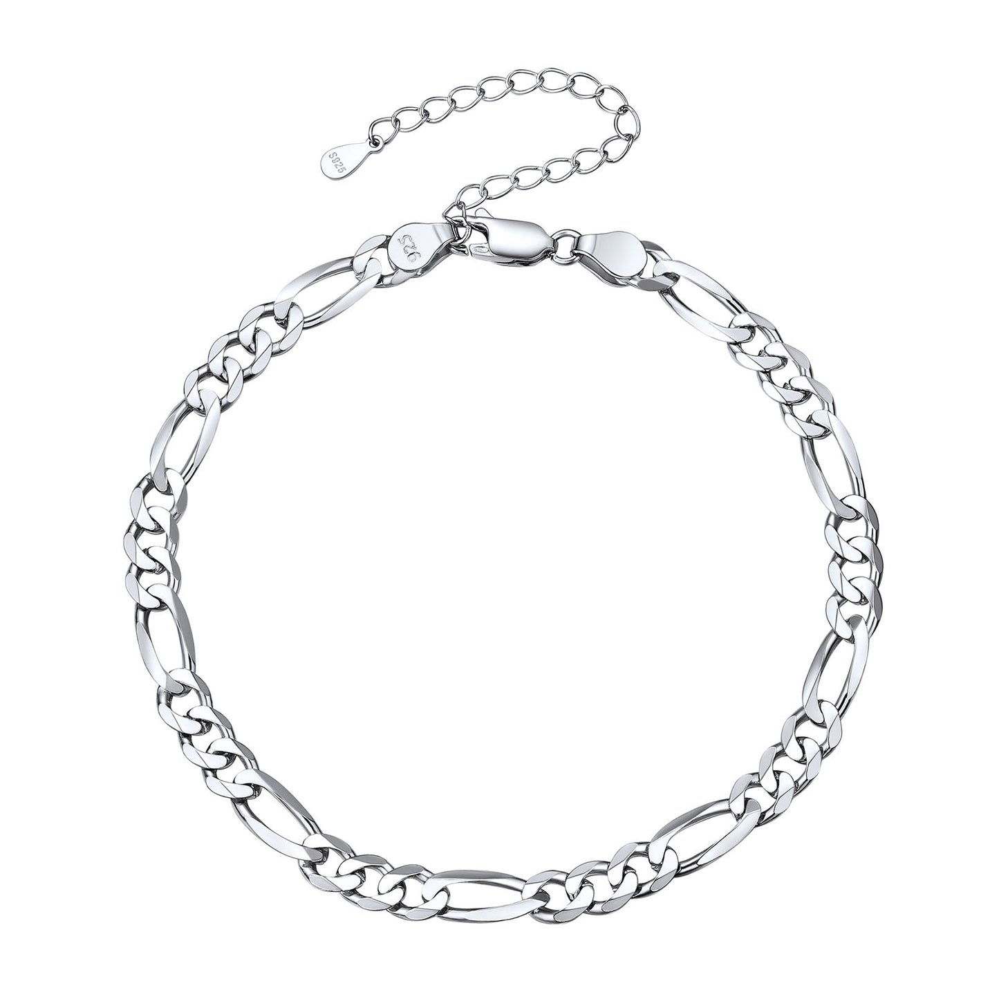 Sterling Silver Figaro Chain Link Ankle Bracelet for
