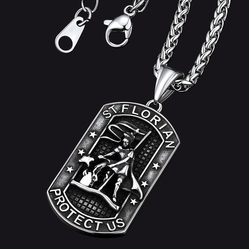 Engraved Saint Florian Dog Tag Necklace for Firefighters