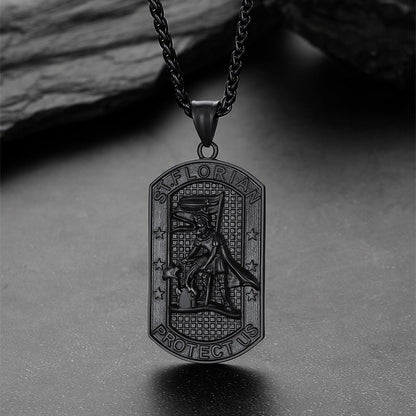 Engraved Saint Florian Dog Tag Necklace for Firefighters