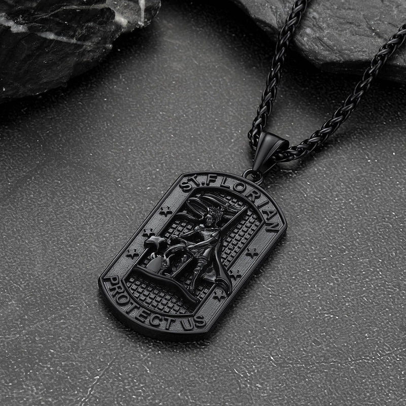 Engraved Saint Florian Dog Tag Necklace for Firefighters